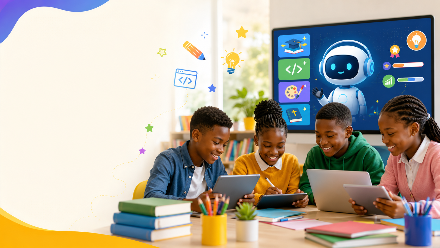 Digital Kids Assistant hero banner showing a child-friendly family learning experience