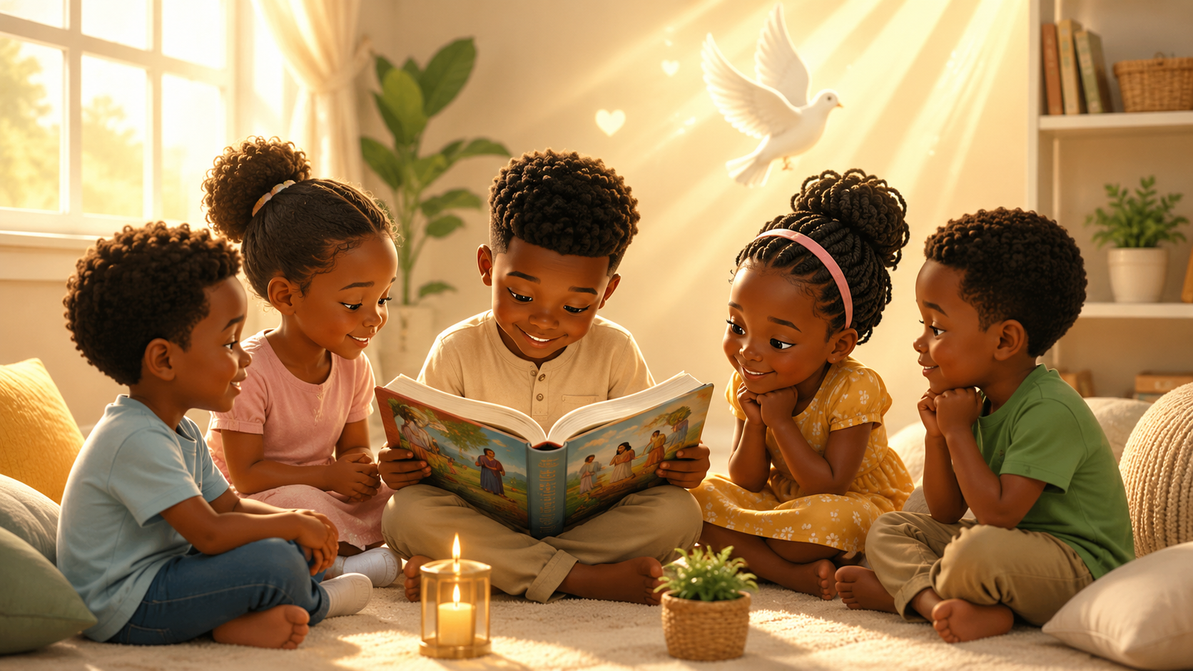 Values and Bible lesson activity with calm family tone